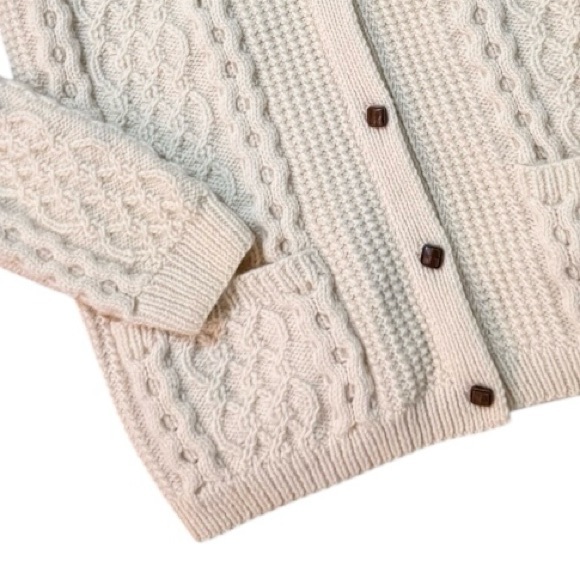 Vintage Irish Fisherman Style Cable Knit Wool Cardigan - Picture 3 of 4